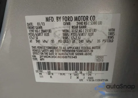 2013 Ford Edge Se z USA, uszkodzony, nr VIN 2FMDK3GC8DBB70345
